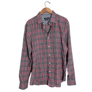Bugatchi Shaped Fit Button Shirt Men’s XL Long Sleeve Plaid Red Blue‎